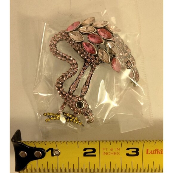 Pink Flamingo Rhinestone Brooch Statement Pin Large Tropical Coastal Barbiecore - Picture 3 of 3